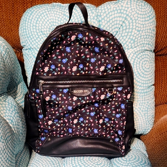 Steve Madden Handbags - Floral Black Backpack By Brand Madden NYC